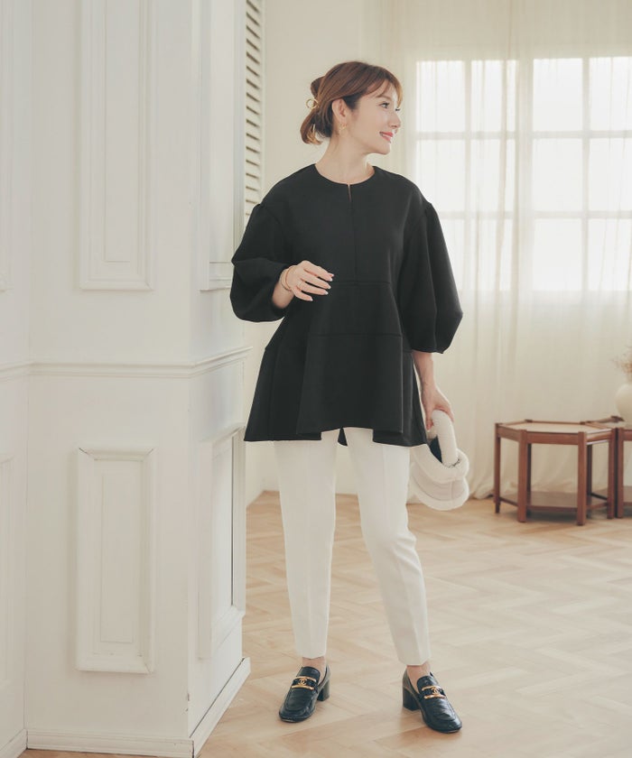 手洗い可 オフィス オケージョン シンプル かわいい きれいめ おしゃれ 白 黒 アンチピリング 日本製 体型カバー ジョイントスペース