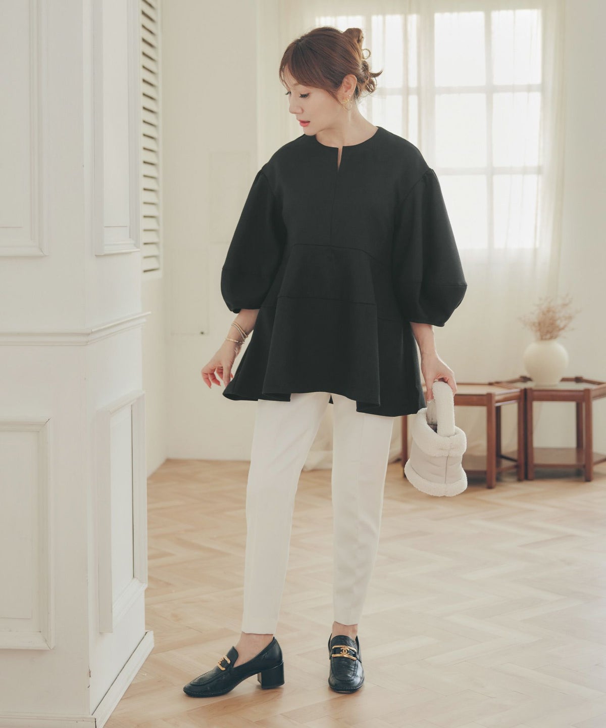 手洗い可 オフィス オケージョン シンプル かわいい きれいめ おしゃれ 白 黒 アンチピリング 日本製 体型カバー ジョイントスペース