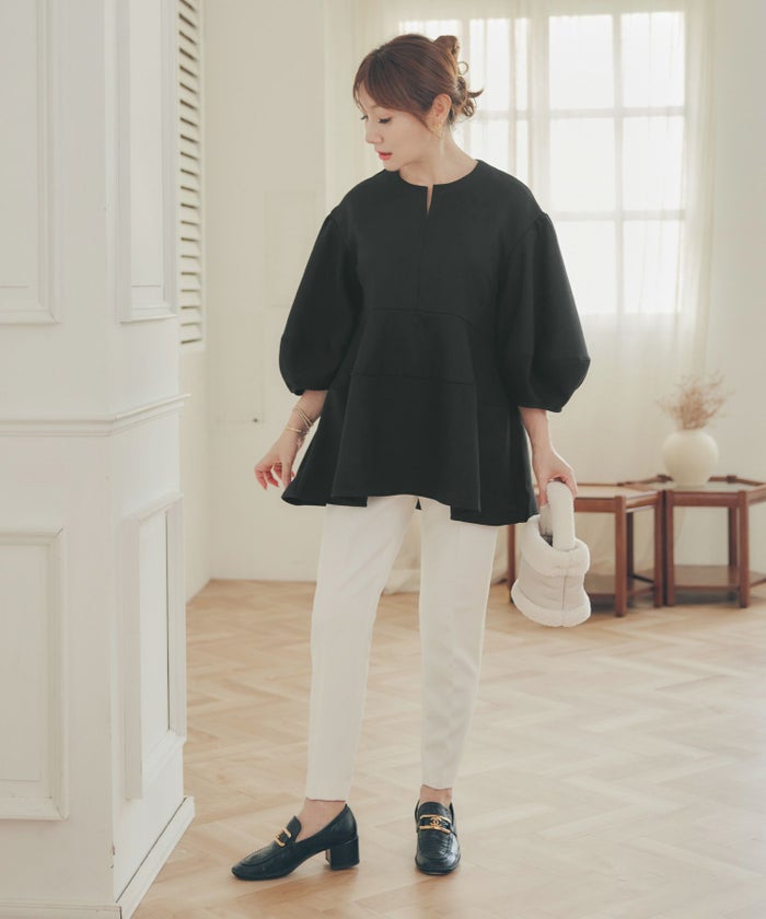 手洗い可 オフィス オケージョン シンプル かわいい きれいめ おしゃれ 白 黒 アンチピリング 日本製 体型カバー ジョイントスペース