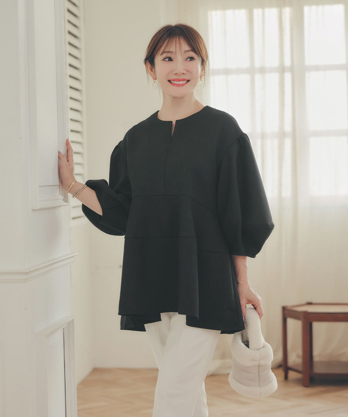 手洗い可 オフィス オケージョン シンプル かわいい きれいめ おしゃれ 白 黒 アンチピリング 日本製 体型カバー ジョイントスペース