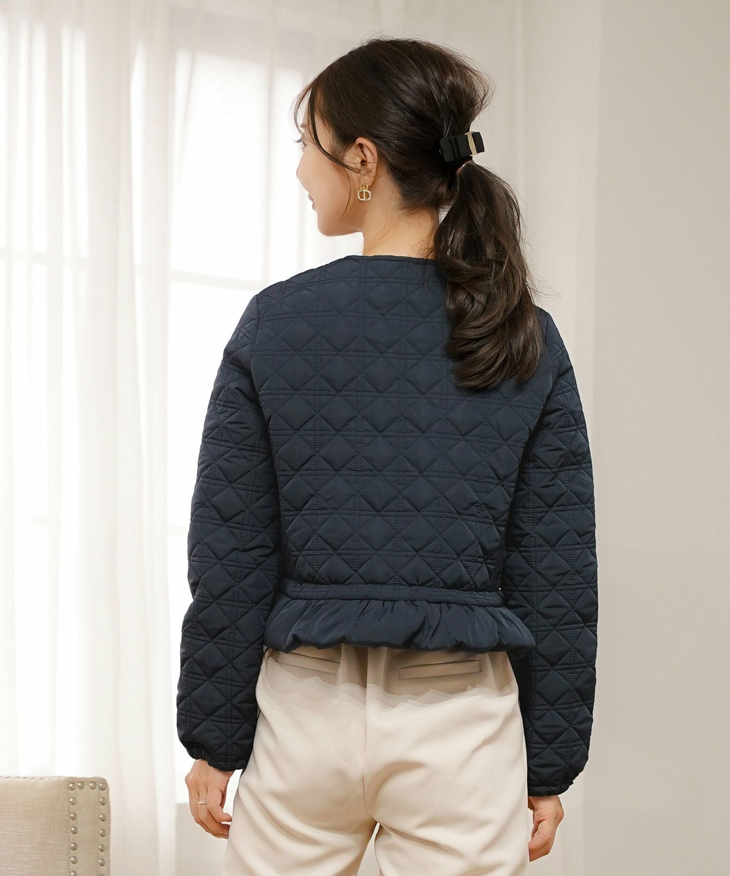 TIME-SALE 2WAY ショート丈 キルティング ノーカラー中綿 ジャケット