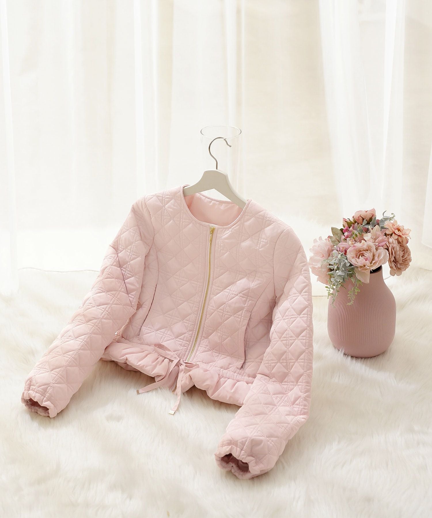 TIME-SALE 2WAY ショート丈 キルティング ノーカラー中綿 ジャケット