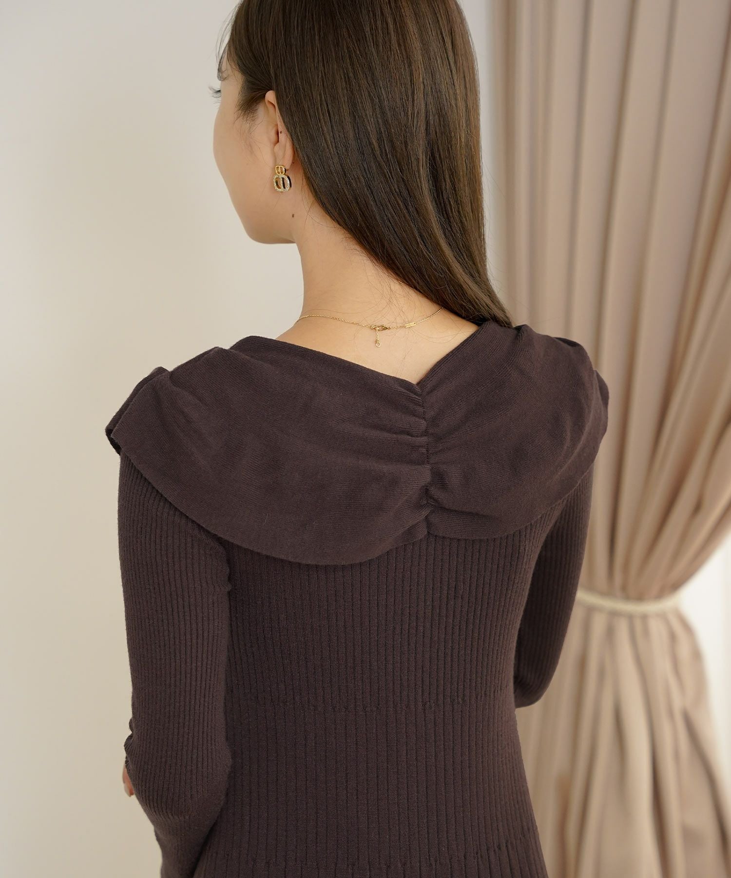 TIME-SALE リボン オフショル風 ハイゲージ ニット ワンピース le reve