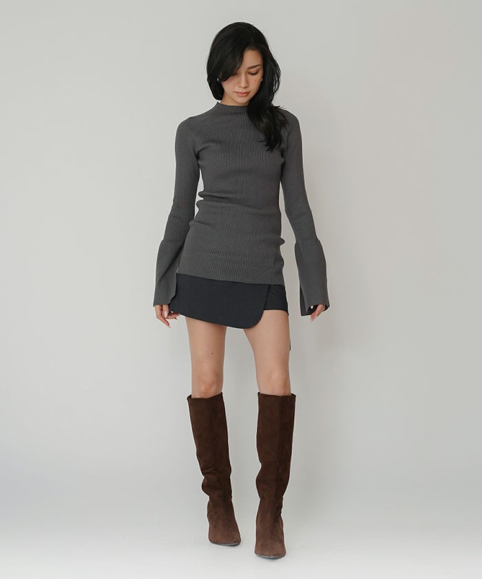 ミニスカート ショート丈 ミニボトム ウエストゴム 台形 タイトスカート 制服 韓国風 綺麗め 細見え カジュアル KINO THE KEI