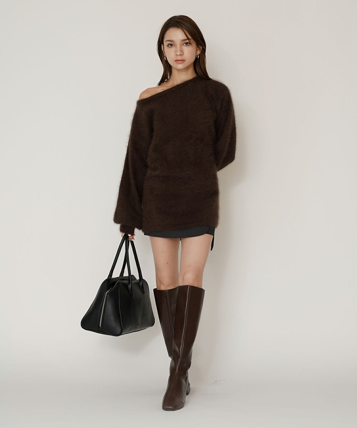 ミニスカート ショート丈 ミニボトム ウエストゴム 台形 タイトスカート 制服 韓国風 綺麗め 細見え カジュアル KINO THE KEI