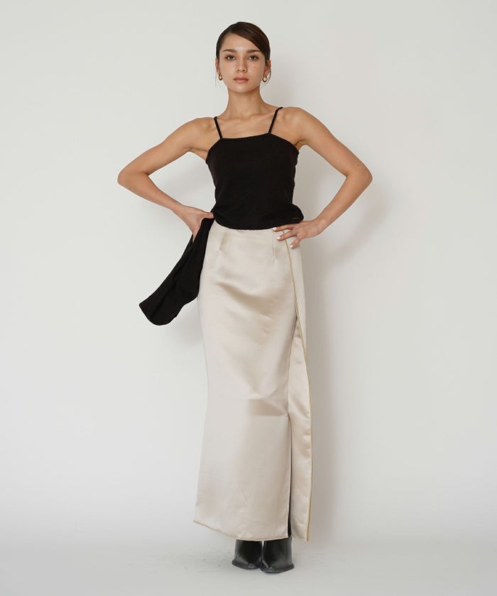 オフィス フォーマル デート サテンスカート Iラインスカート ロングスカート タイトスカート 韓国風 綺麗め 細見え カジュアル KINO THE KEI