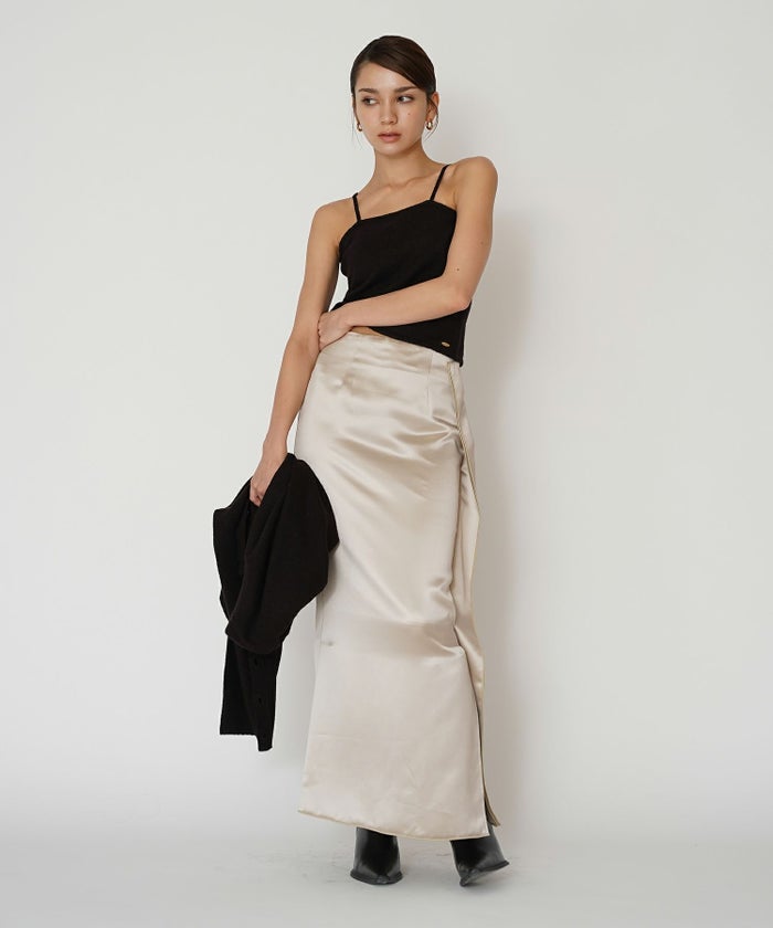 オフィス フォーマル デート サテンスカート Iラインスカート ロングスカート タイトスカート 韓国風 綺麗め 細見え カジュアル KINO THE KEI