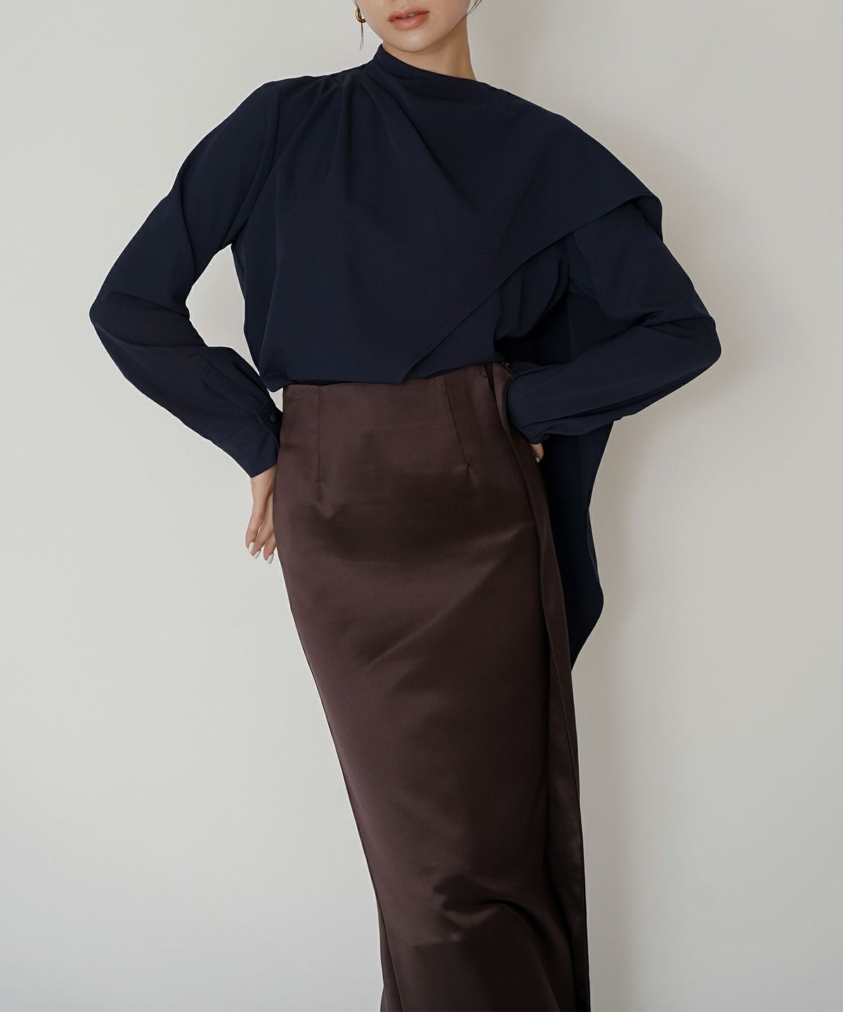 オフィス フォーマル デート サテンスカート Iラインスカート ロングスカート タイトスカート 韓国風 綺麗め 細見え カジュアル KINO THE KEI