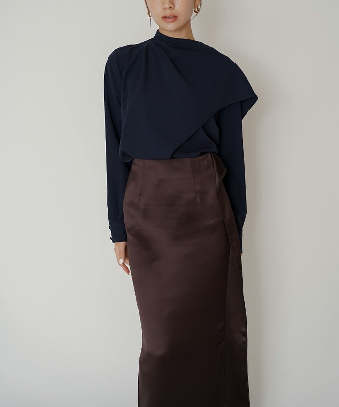 オフィス フォーマル デート サテンスカート Iラインスカート ロングスカート タイトスカート 韓国風 綺麗め 細見え カジュアル KINO THE KEI