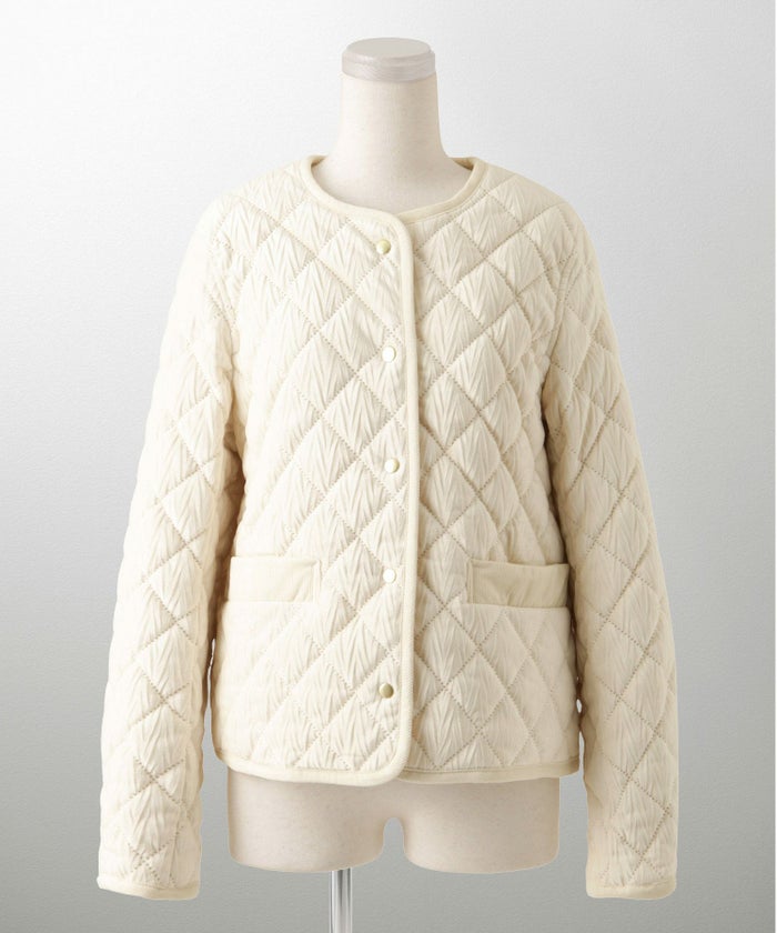 キルティング ベロア ジャケット ブルゾン アウター 大人カジュアル トレンド 秋 冬 アイボリー/サックス/ネイビー M