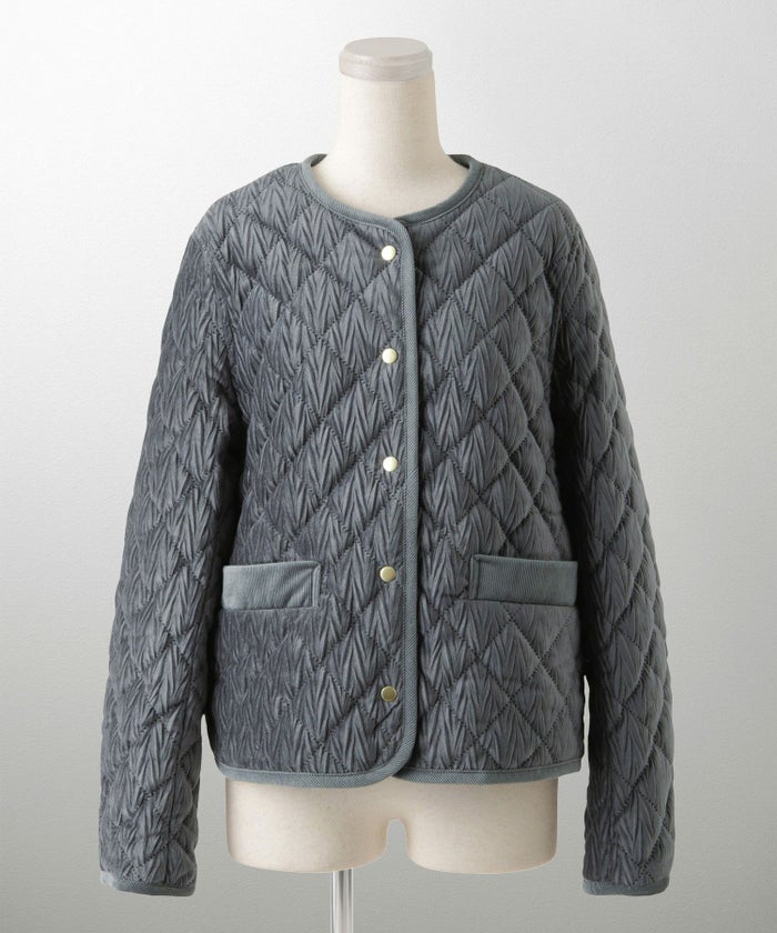 キルティング ベロア ジャケット ブルゾン アウター 大人カジュアル トレンド 秋 冬 アイボリー/サックス/ネイビー M