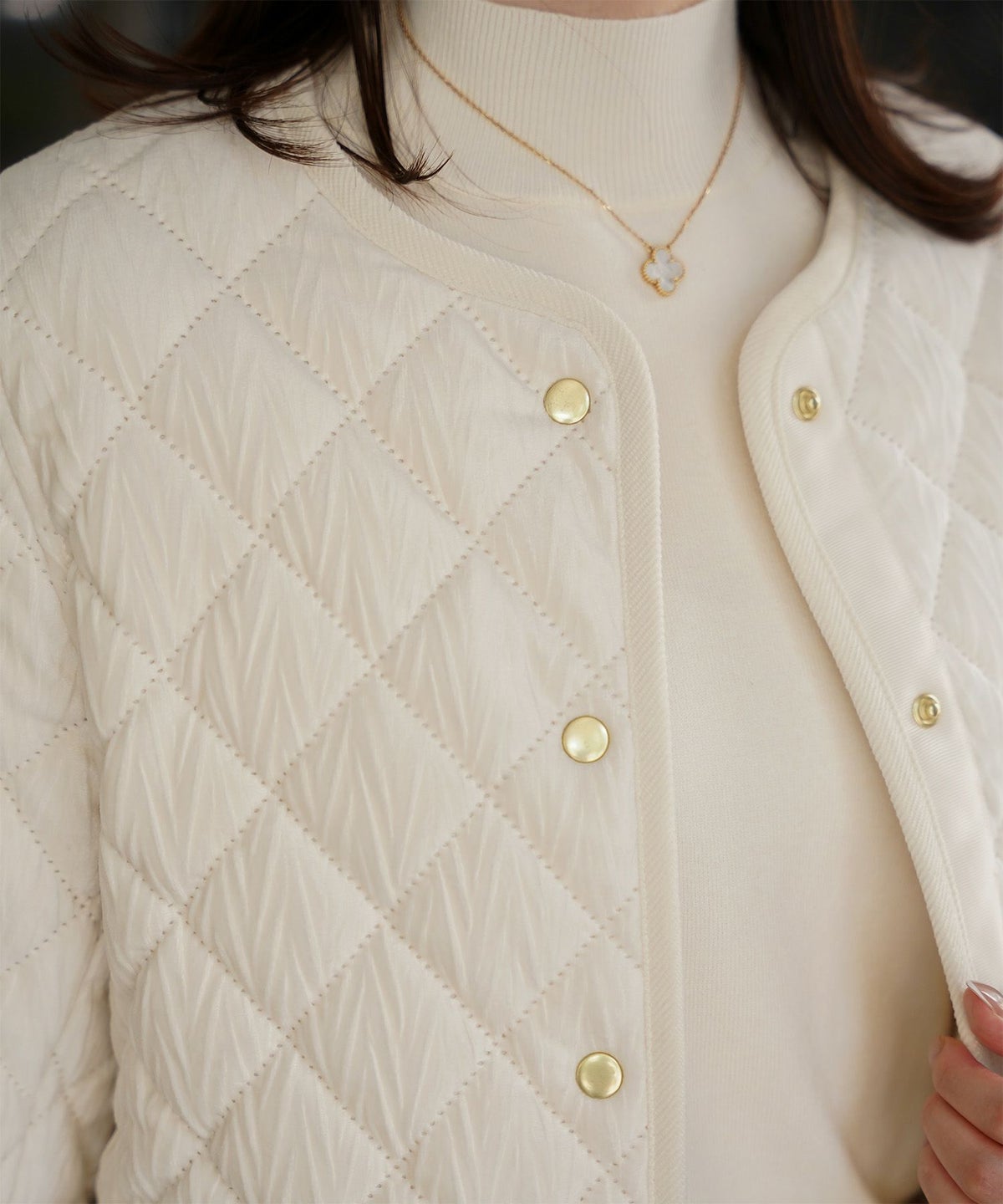 キルティング ベロア ジャケット ブルゾン アウター 大人カジュアル トレンド 秋 冬 アイボリー/サックス/ネイビー M