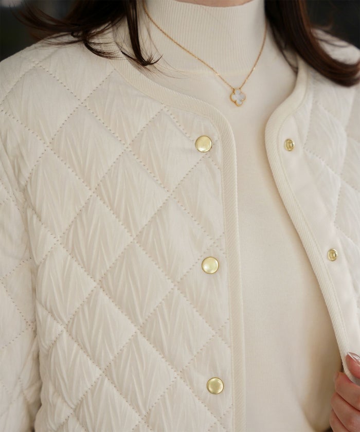 キルティング ベロア ジャケット ブルゾン アウター 大人カジュアル トレンド 秋 冬 アイボリー/サックス/ネイビー M