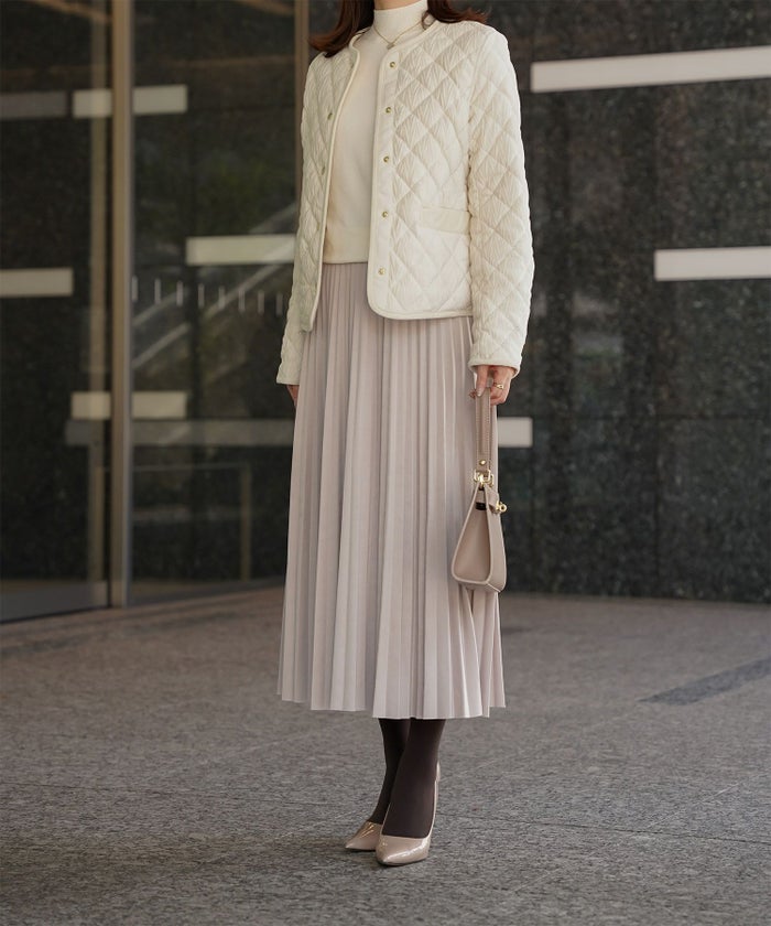 キルティング ベロア ジャケット ブルゾン アウター 大人カジュアル トレンド 秋 冬 アイボリー/サックス/ネイビー M