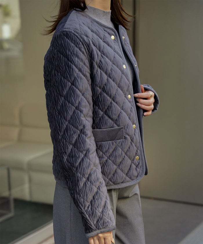 キルティング ベロア ジャケット ブルゾン アウター 大人カジュアル トレンド 秋 冬 アイボリー/サックス/ネイビー M