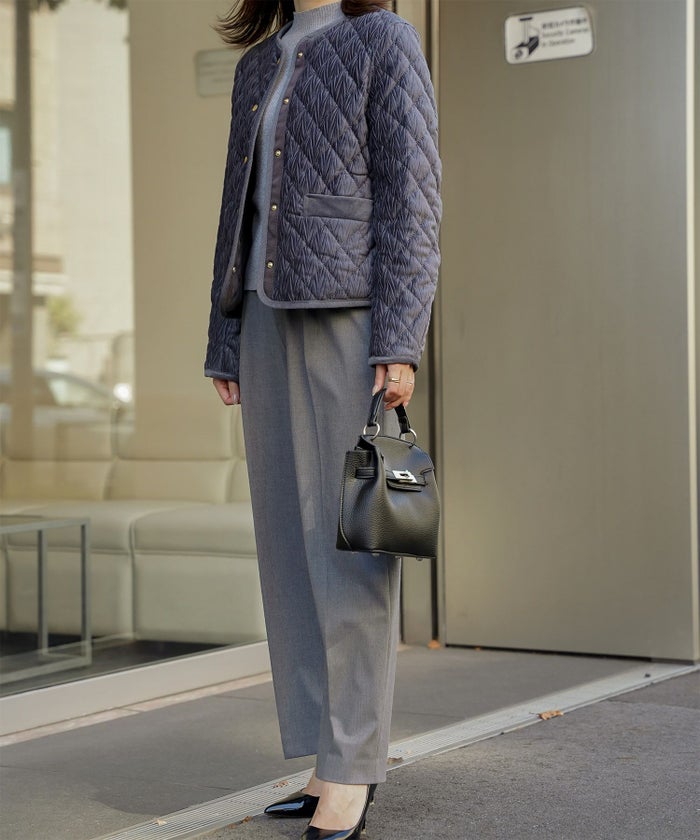 キルティング ベロア ジャケット ブルゾン アウター 大人カジュアル トレンド 秋 冬 アイボリー/サックス/ネイビー M