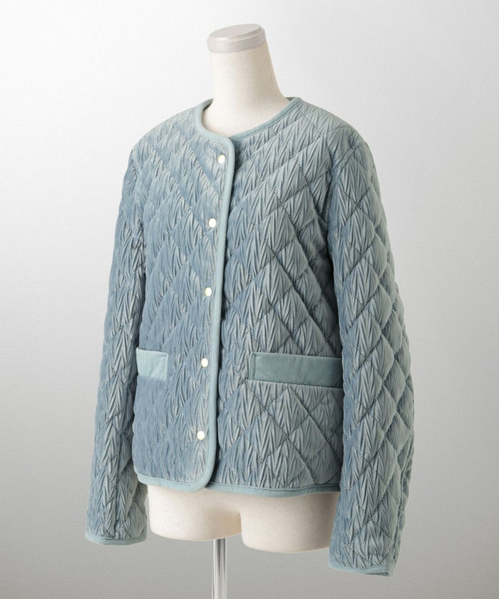 キルティング ベロア ジャケット ブルゾン アウター 大人カジュアル トレンド 秋 冬 アイボリー/サックス/ネイビー M