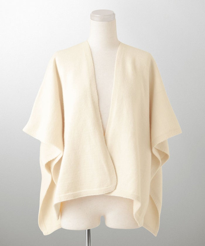 ショール風 ニット カーディガン 五分袖 ショール 羽織り きれいめ 洗える アイボリー/グレー/M