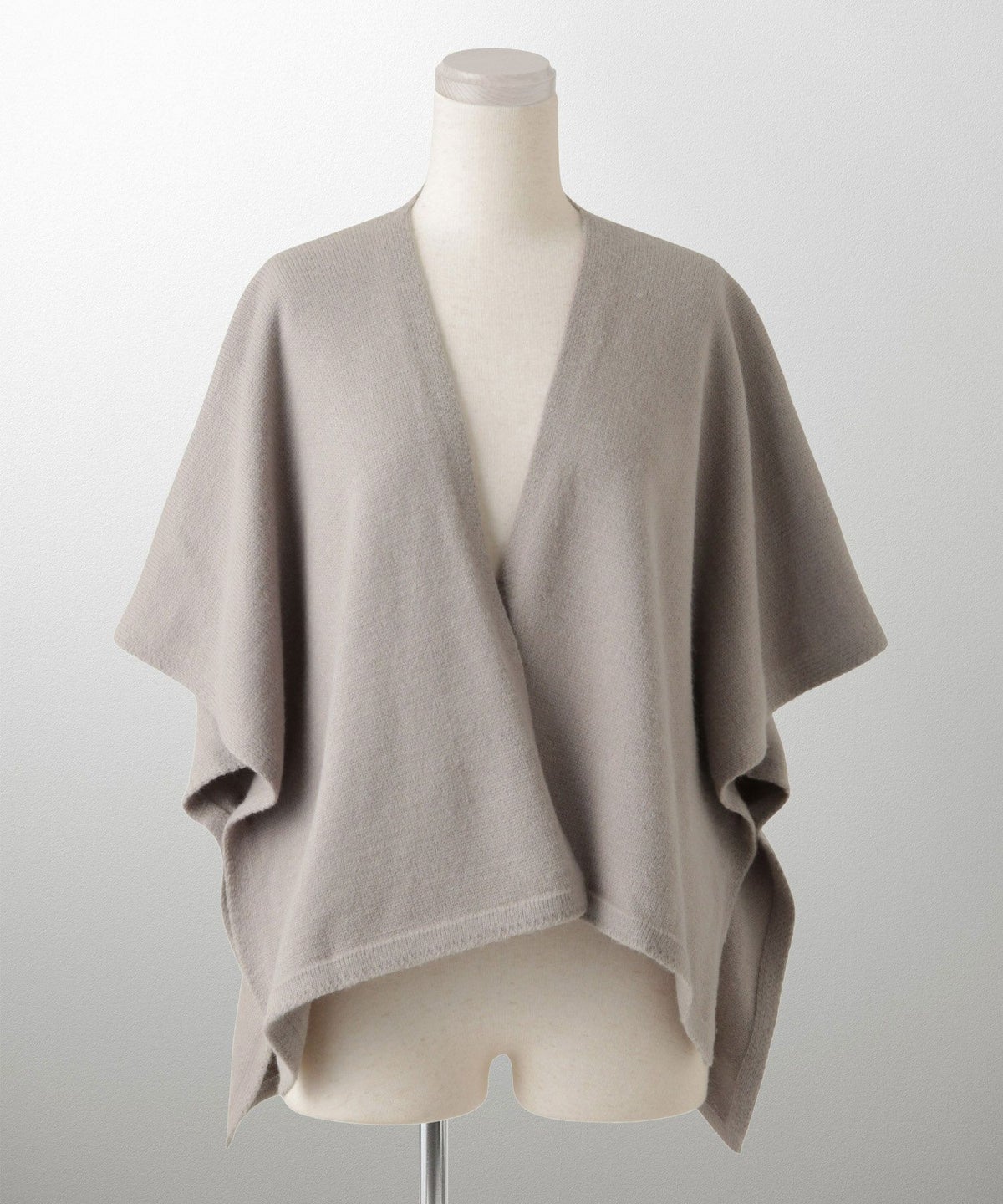 ショール風 ニット カーディガン 五分袖 ショール 羽織り きれいめ 洗える アイボリー/グレー/M