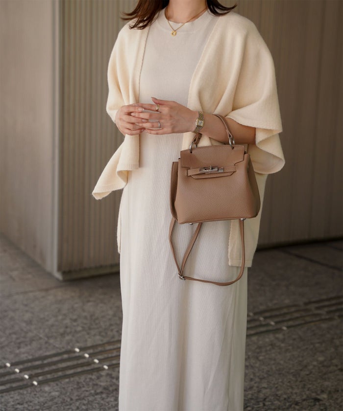 ショール風 ニット カーディガン 五分袖 ショール 羽織り きれいめ 洗える アイボリー/グレー/M