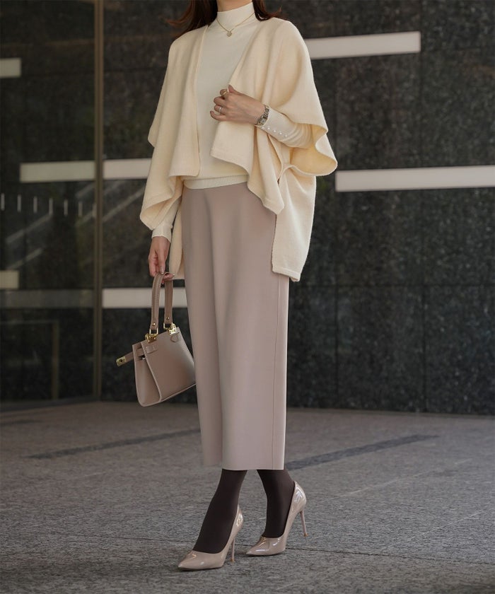 ショール風 ニット カーディガン 五分袖 ショール 羽織り きれいめ 洗える アイボリー/グレー/M