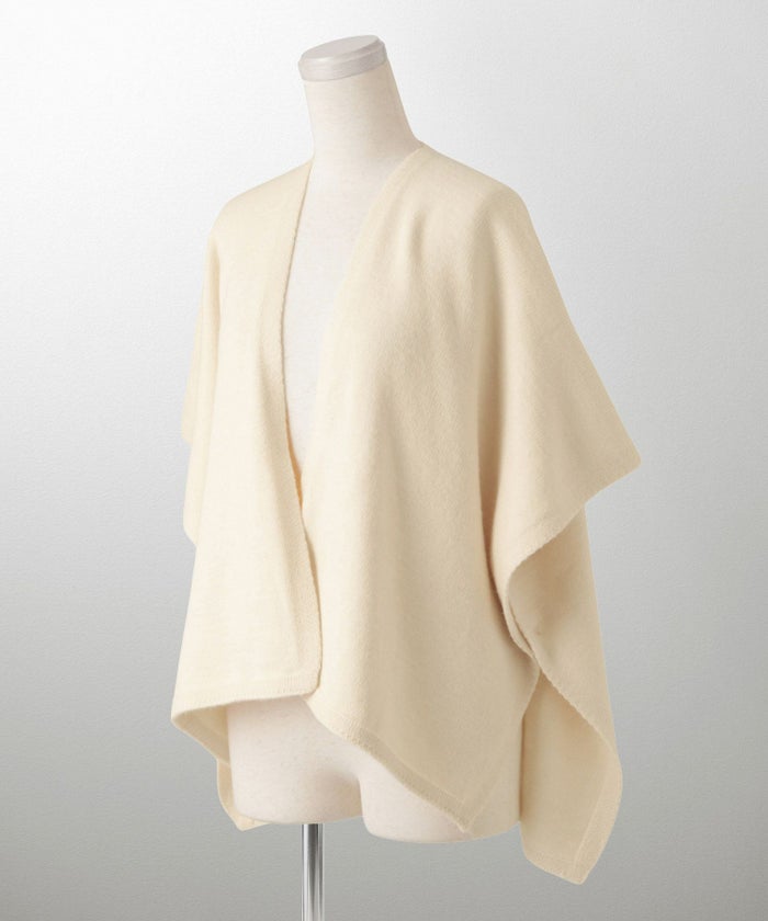 ショール風 ニット カーディガン 五分袖 ショール 羽織り きれいめ 洗える アイボリー/グレー/M