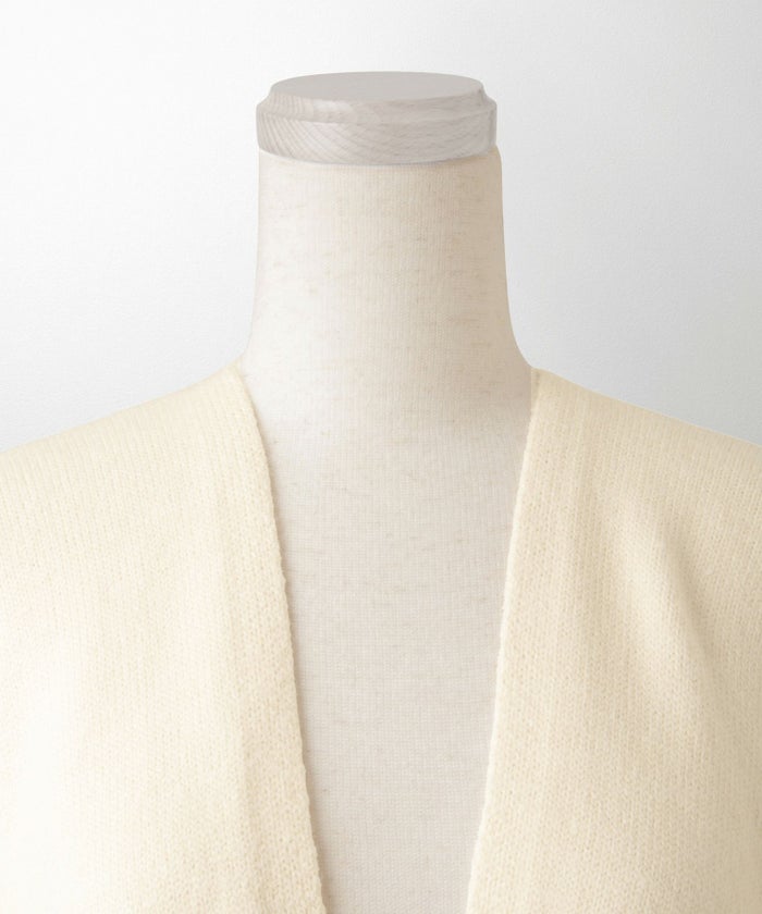 ショール風 ニット カーディガン 五分袖 ショール 羽織り きれいめ 洗える アイボリー/グレー/M