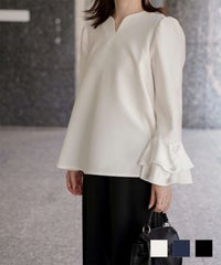 サテン ベルスリーブ ブラウス レディース 長袖 フレア オフィス 学校行事 オケージョン きれいめ 洗える ホワイト ネイビー ブラック M サテン ベルスリーブ ブラウス HUIT