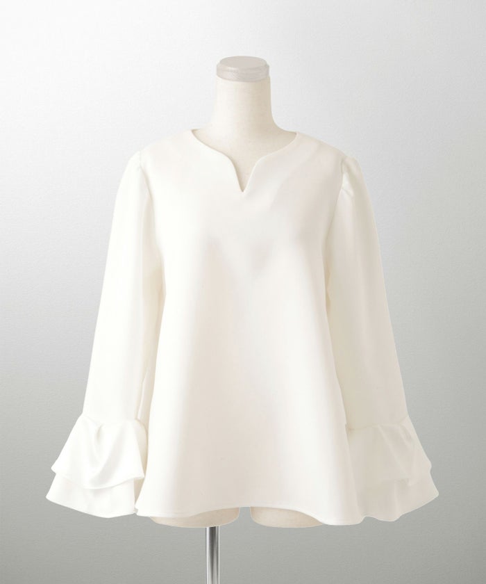 サテン ベルスリーブ ブラウス レディース 長袖 フレア オフィス 学校行事 オケージョン きれいめ 洗える ホワイト/ネイビー/ブラック/M