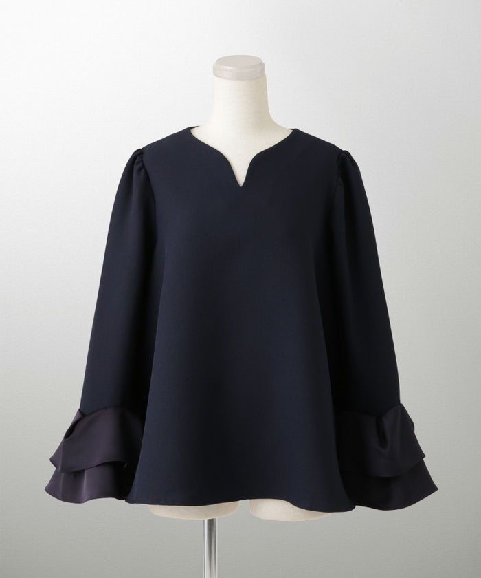 サテン ベルスリーブ ブラウス レディース 長袖 フレア オフィス 学校行事 オケージョン きれいめ 洗える ホワイト/ネイビー/ブラック/M