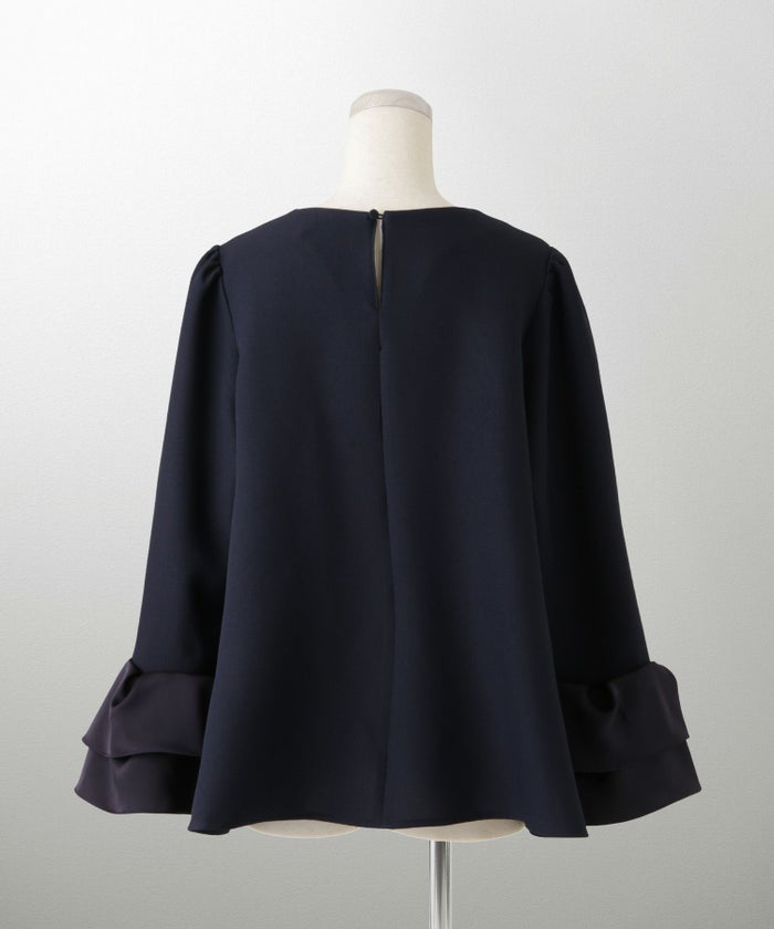 サテン ベルスリーブ ブラウス レディース 長袖 フレア オフィス 学校行事 オケージョン きれいめ 洗える ホワイト/ネイビー/ブラック/M