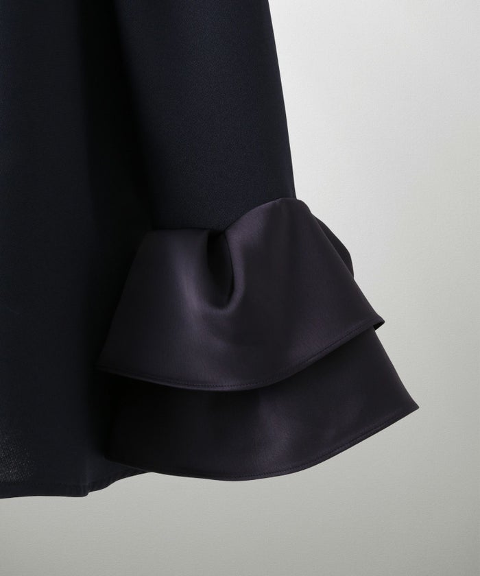 サテン ベルスリーブ ブラウス レディース 長袖 フレア オフィス 学校行事 オケージョン きれいめ 洗える ホワイト/ネイビー/ブラック/M