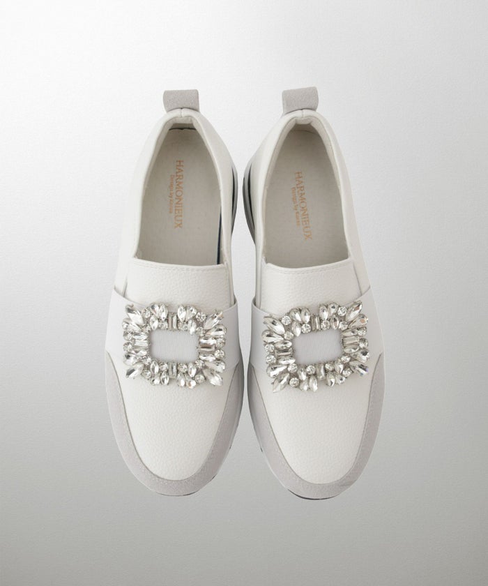 ビジュー バックル シューズ スニーカー シューズ スリッポン ビジュー バックル 歩きやすい クッション ホワイト ブラック S M L LL