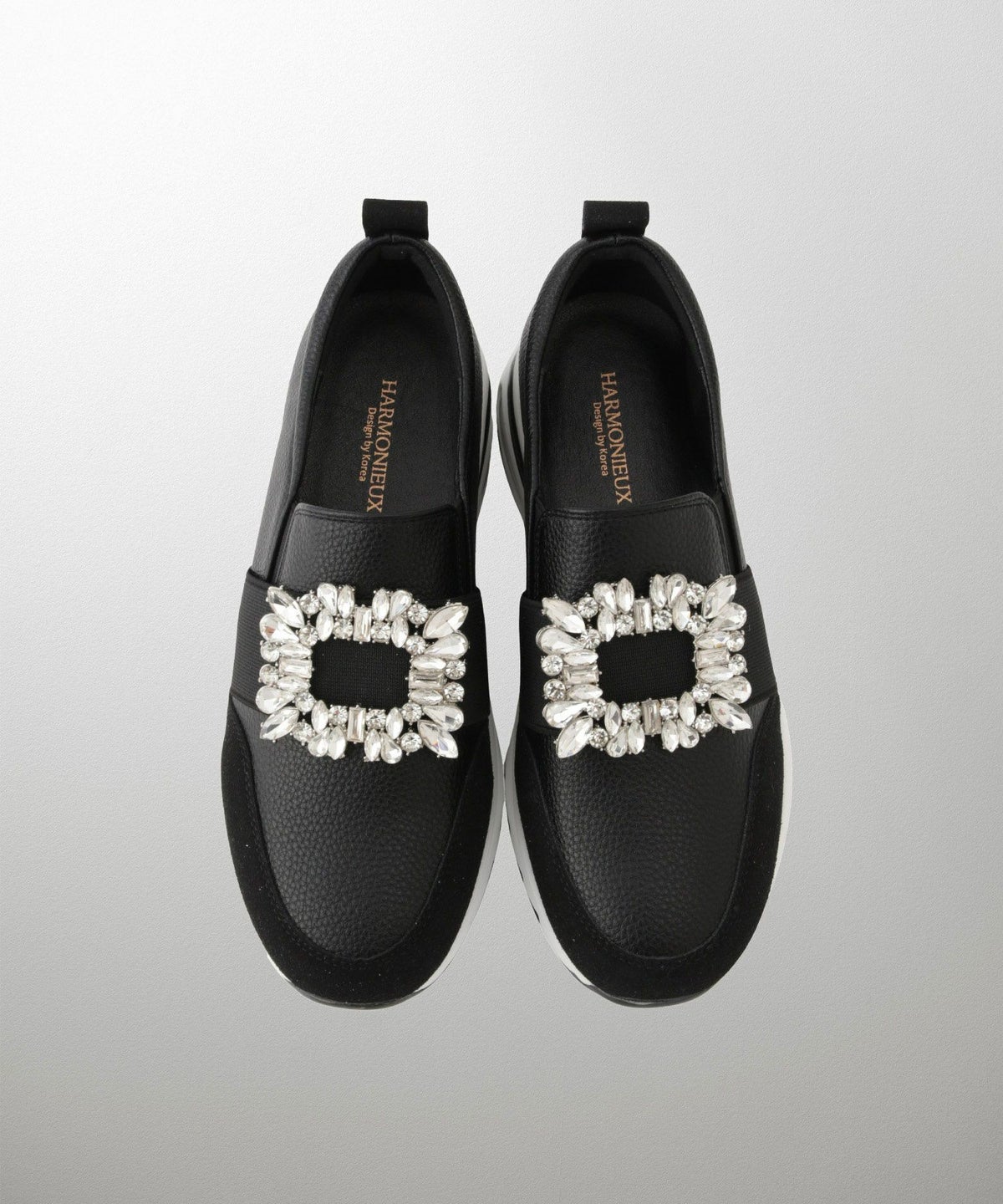 ビジュー バックル シューズ スニーカー シューズ スリッポン ビジュー バックル 歩きやすい クッション ホワイト ブラック S M L LL