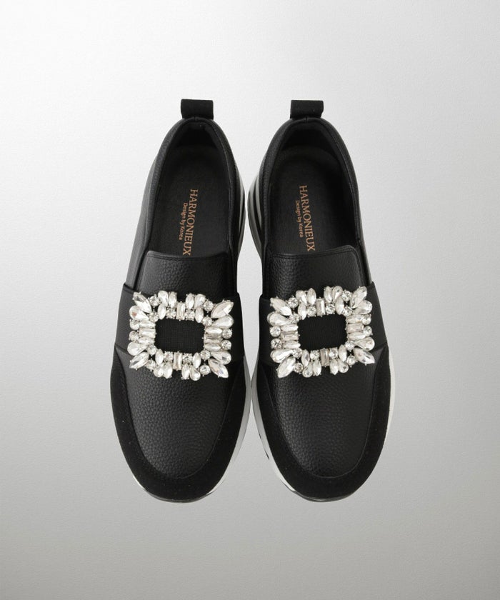 ビジュー バックル シューズ スニーカー シューズ スリッポン ビジュー バックル 歩きやすい クッション ホワイト ブラック S M L LL