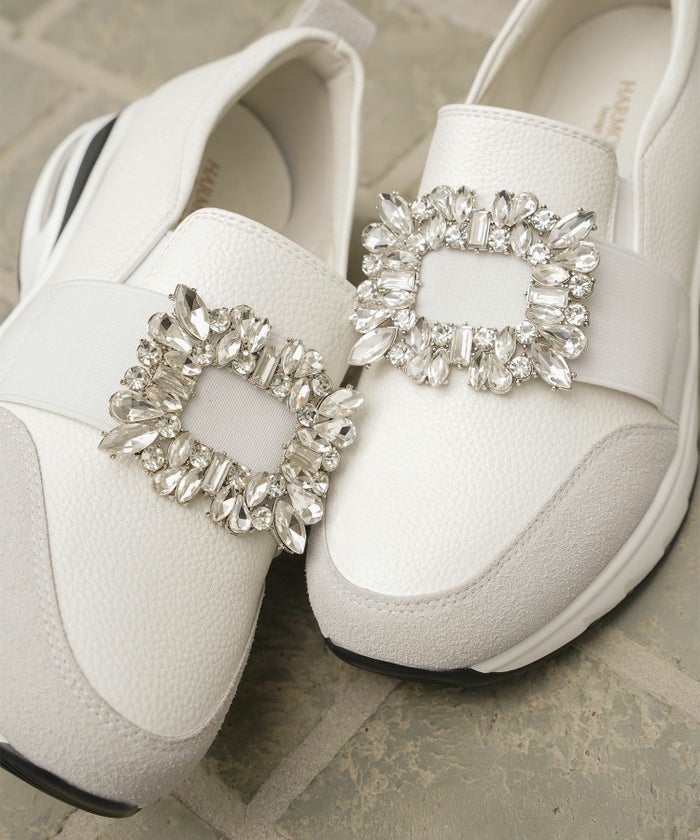 ビジュー バックル シューズ スニーカー シューズ スリッポン ビジュー バックル 歩きやすい クッション ホワイト ブラック S M L LL