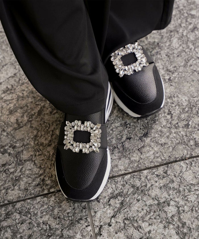 ビジュー バックル シューズ スニーカー シューズ スリッポン ビジュー バックル 歩きやすい クッション ホワイト ブラック S M L LL