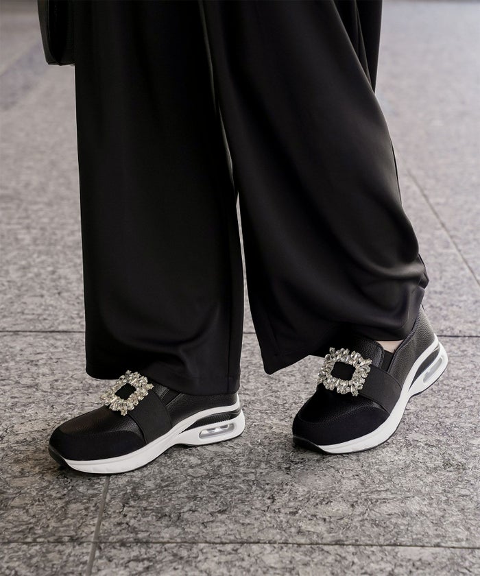 ビジュー バックル シューズ スニーカー シューズ スリッポン ビジュー バックル 歩きやすい クッション ホワイト ブラック S M L LL