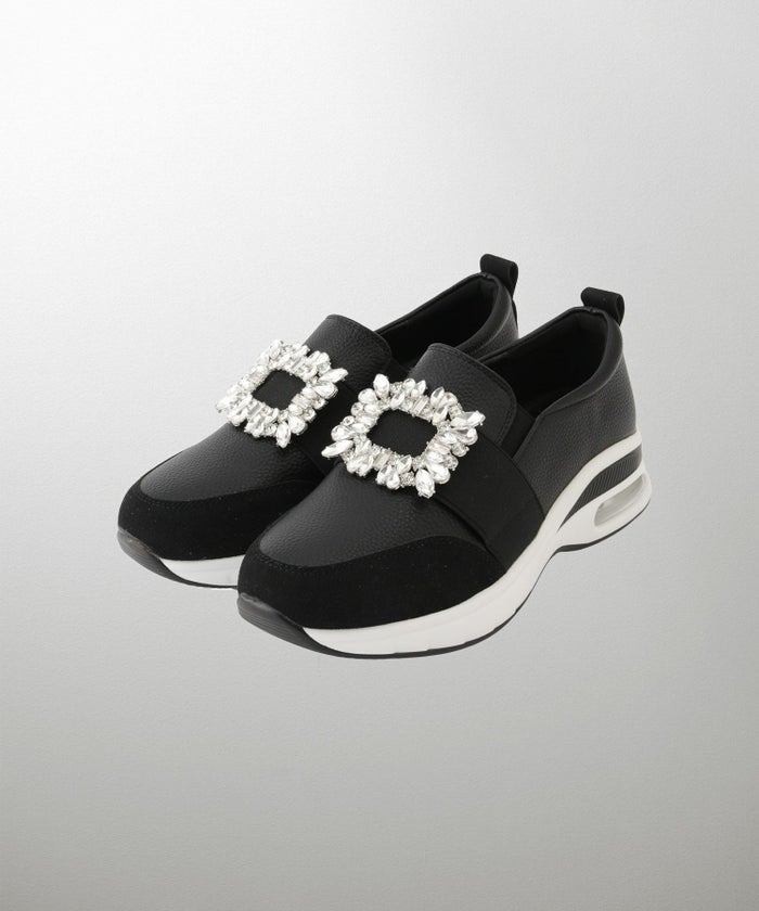 ビジュー バックル シューズ スニーカー シューズ スリッポン ビジュー バックル 歩きやすい クッション ホワイト ブラック S M L LL