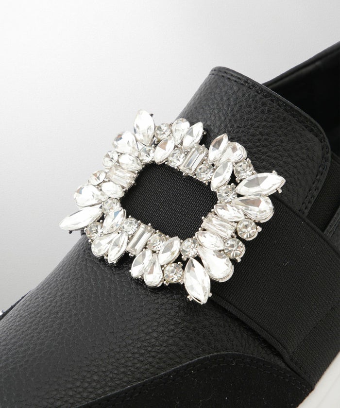 ビジュー バックル シューズ スニーカー シューズ スリッポン ビジュー バックル 歩きやすい クッション ホワイト ブラック S M L LL