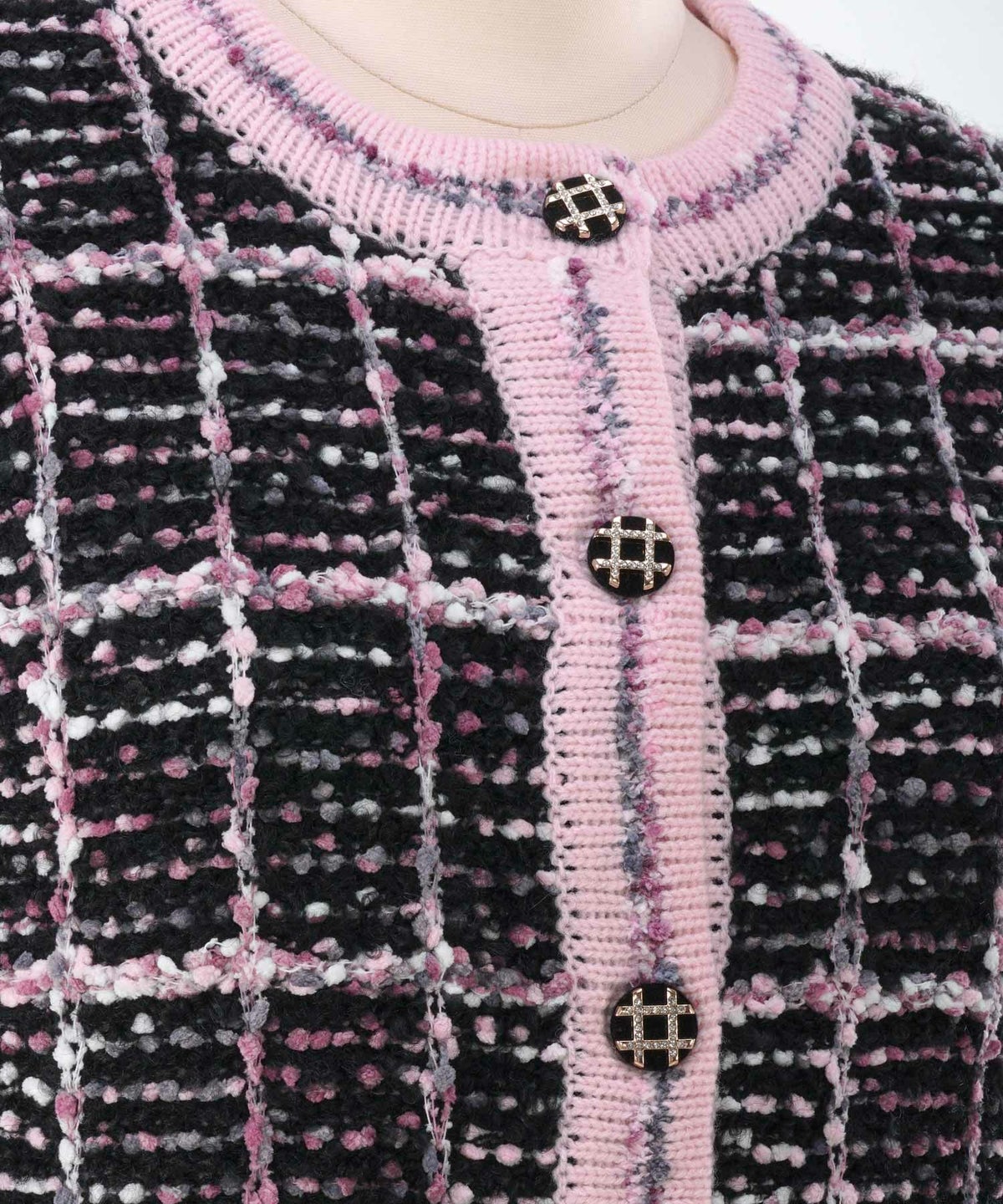 ニット トップス カーディガン ツイード調 アウター 羽織り チェック柄 カラフル オフィス きれいめ かわいい おしゃれ 秋冬春 長袖 ジョイントスペース