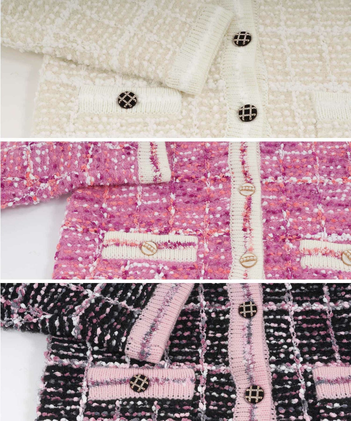 ニット トップス カーディガン ツイード調 アウター 羽織り チェック柄 カラフル オフィス きれいめ かわいい おしゃれ 秋冬春 長袖 ジョイントスペース