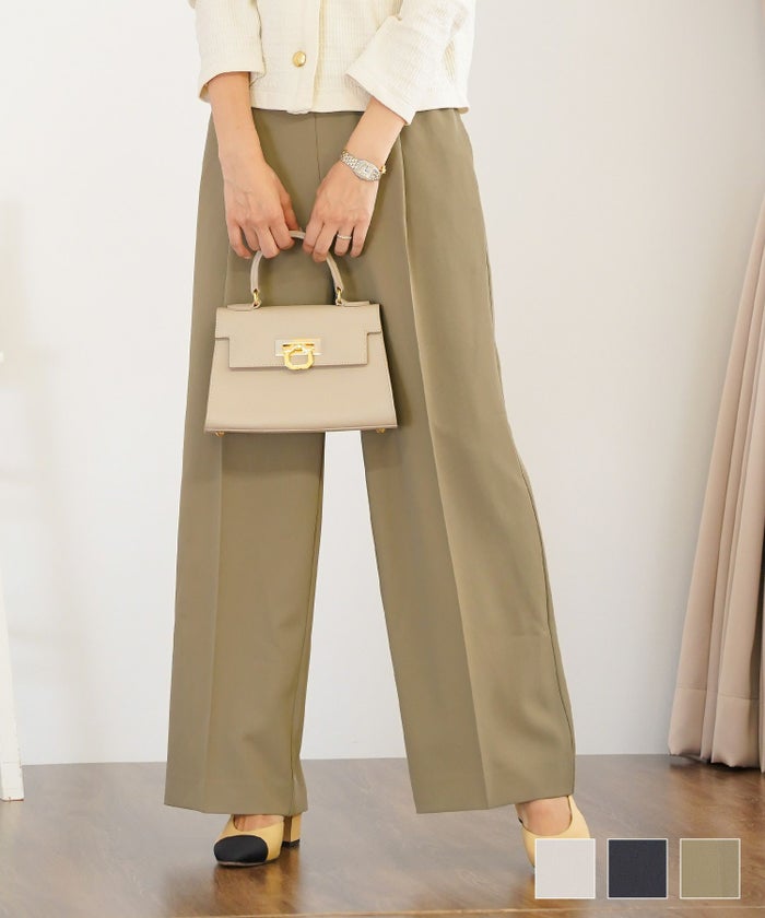 手洗い可 ボトムス パンツ ワイドパンツ センタープレス 上品 エレガント ジョイントスペース ウエスト ドロスト ゆったり ワイド パンツ le reve vaniller