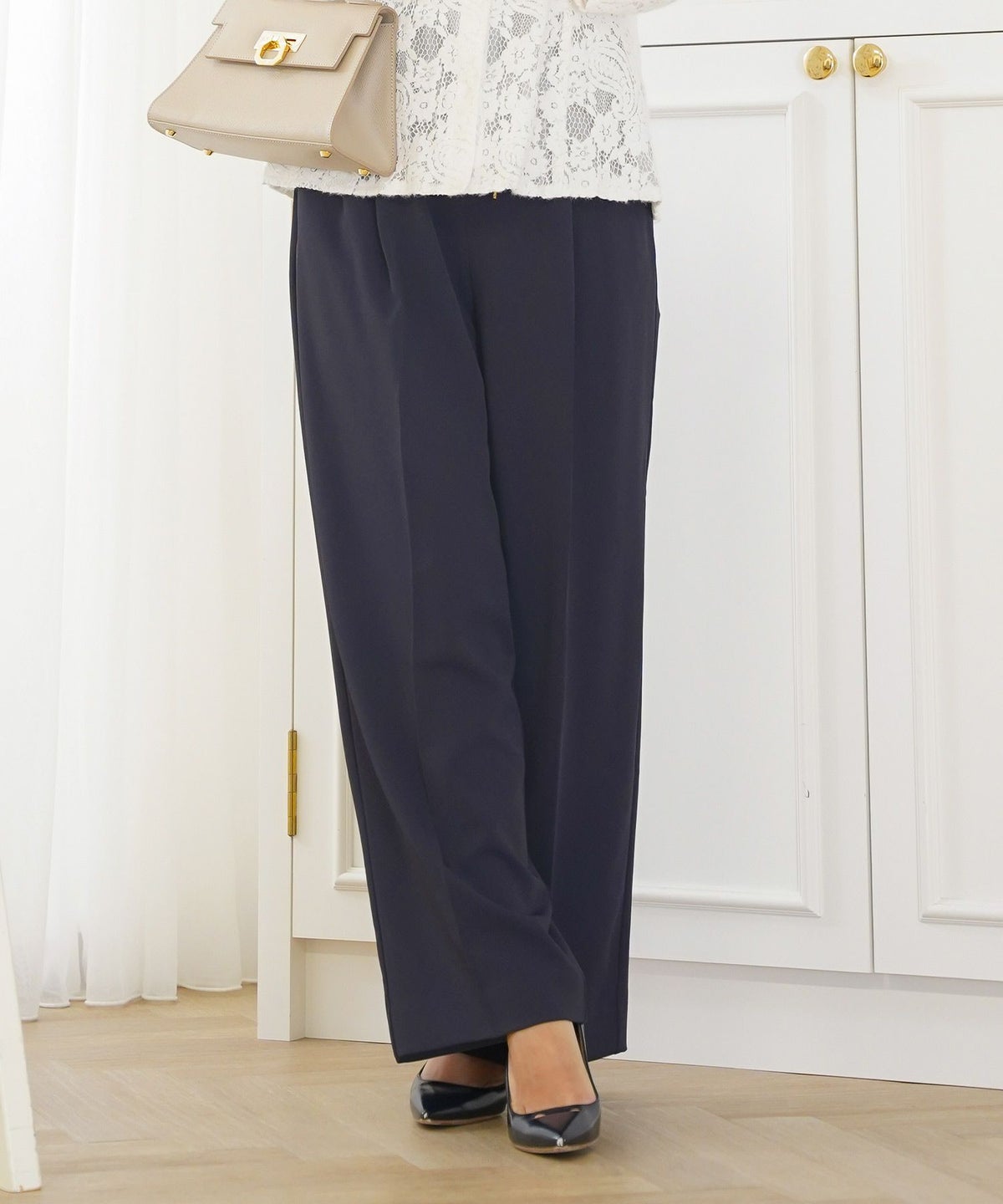 手洗い可 ボトムス パンツ ワイドパンツ センタープレス 上品 エレガント ジョイントスペース