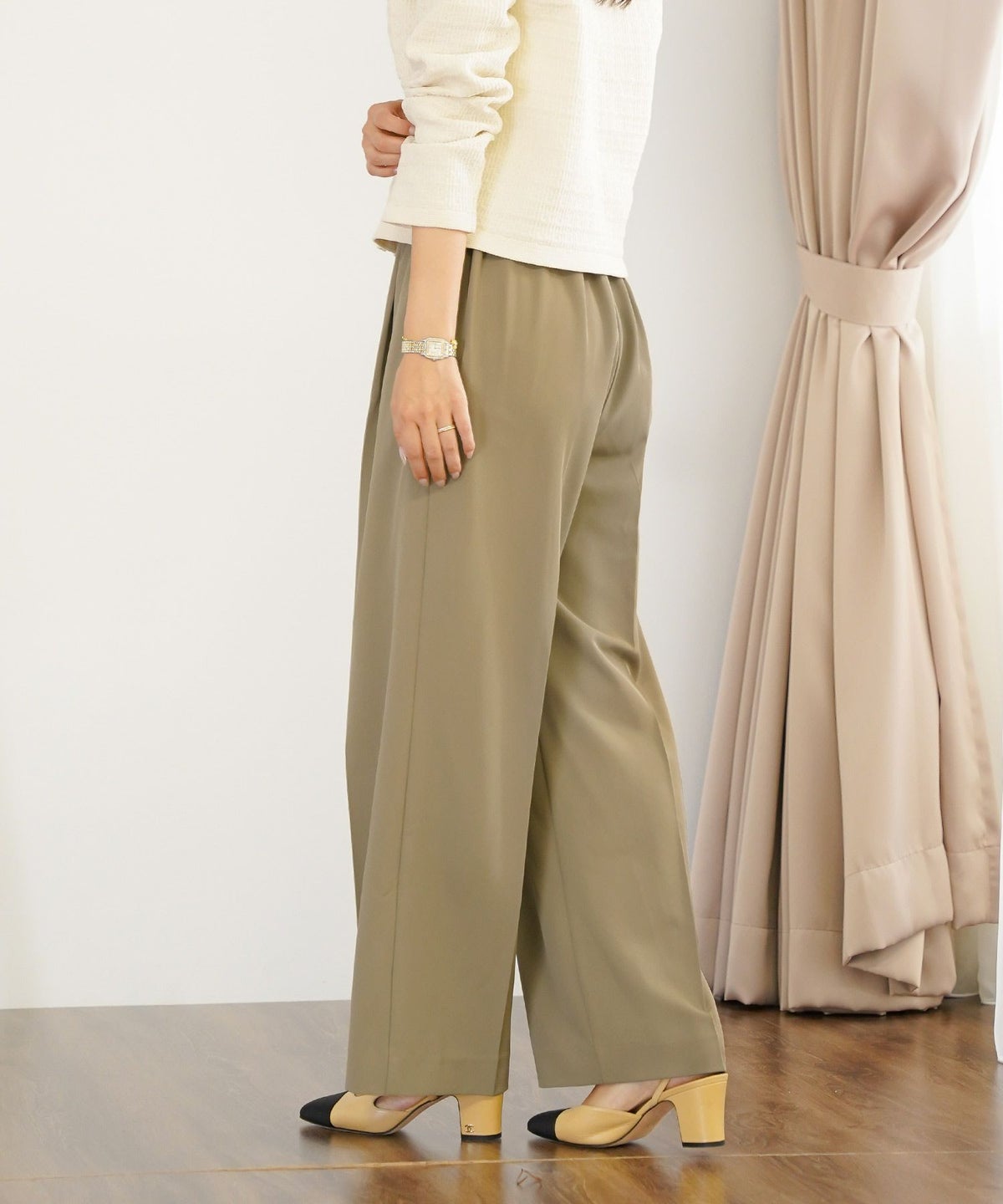 手洗い可 ボトムス パンツ ワイドパンツ センタープレス 上品 エレガント ジョイントスペース