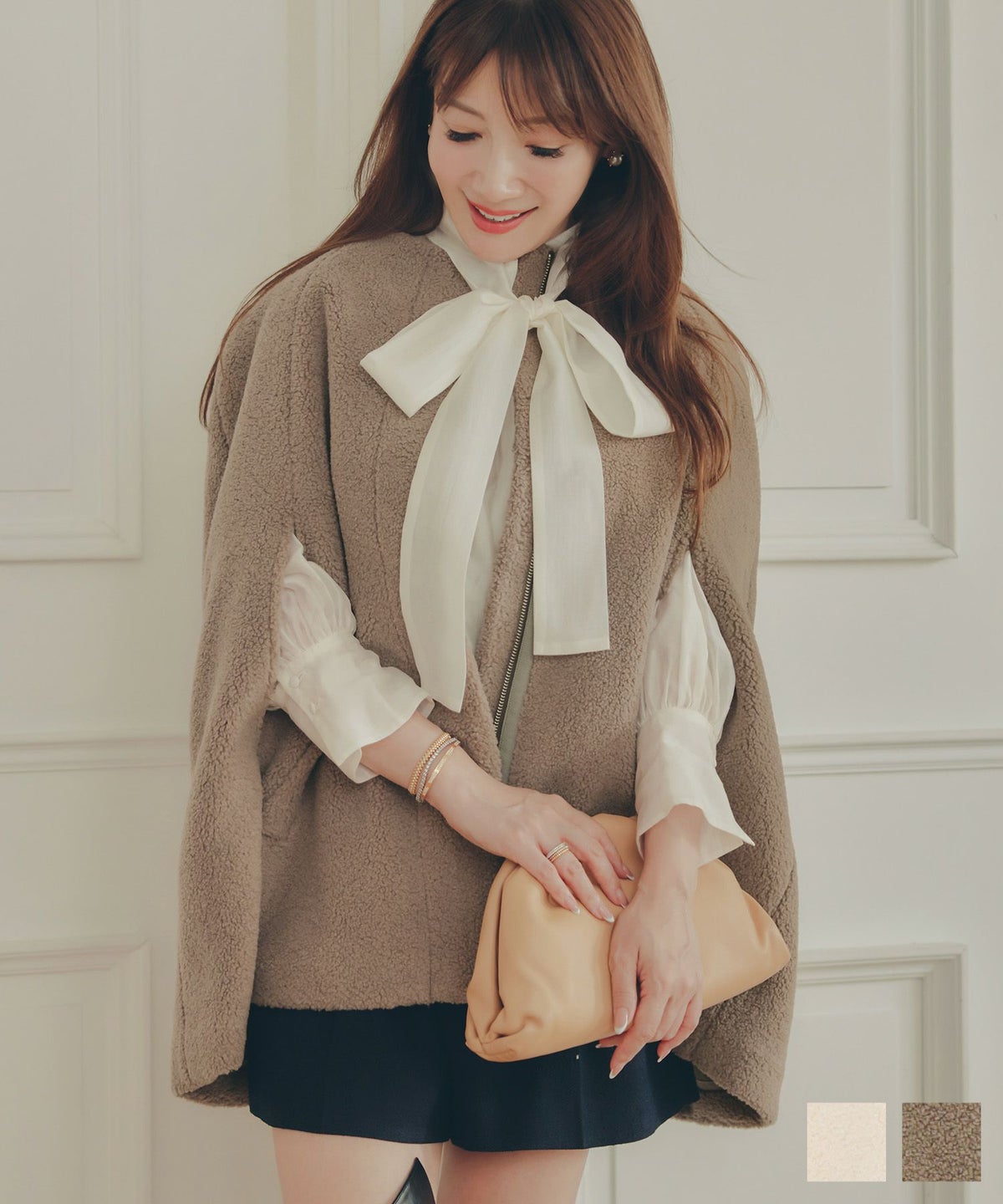 レディース アウター 秋冬 大人可愛い 上品 きれいめ 大人カジュアル フェミニン ジョイントスペース もこもこ ボア ポンチョ Liala×PG