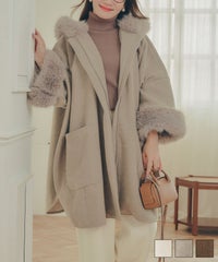 レディース 秋冬 大人可愛い 上品 きれいめ 大人カジュアル フェミニン フード ジョイントスペース フェイクファー ケープ ポンチョ Liala×PG