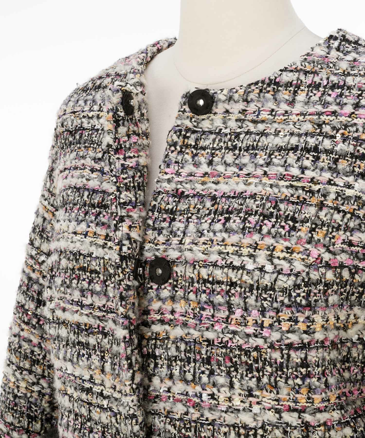 ツイード フェイクファー 切り替え ショート丈 コート Liala×PG 全2色