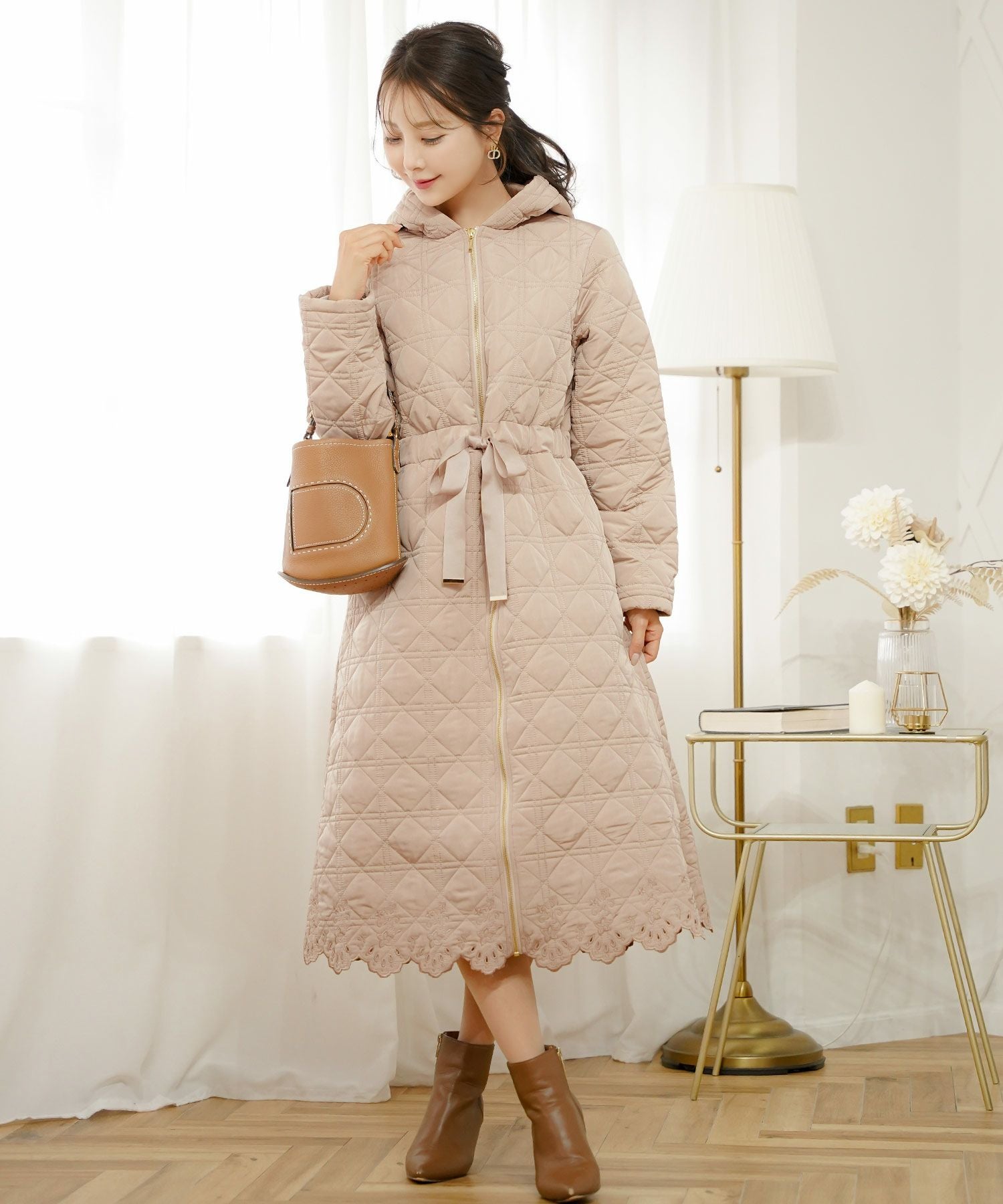 スカラップ刺繍 キルティング ロング丈 コート le reve vaniller 全4色