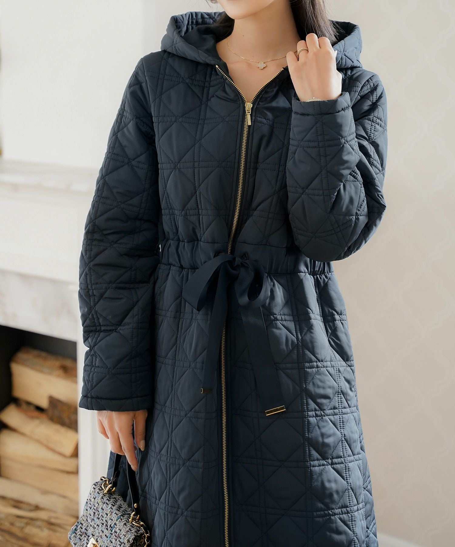 スカラップ刺繍 キルティング ロング丈 コート le reve vaniller 全4色